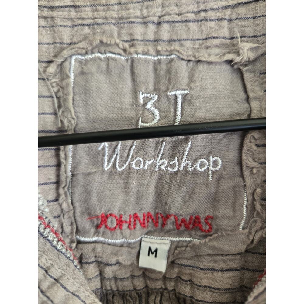 Johnny Was 3J Workshop Button Top Floral Embroidered Sz Medium Gray Boho Western - Picture 5 of 11